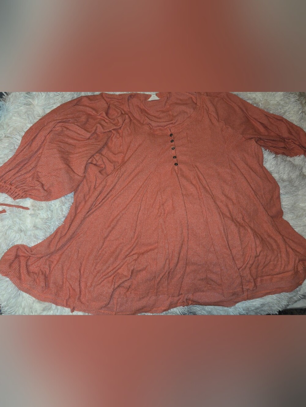 Terra & Sky Orange Button-Accent Scoop Neck Tunic
